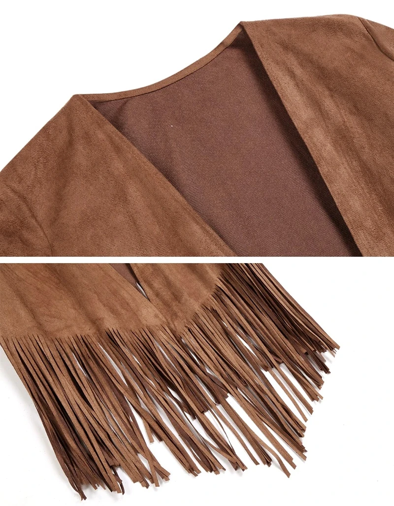 Everkaki Boho замшевое пальто с кисточками из искусственного меха, Женский богемный Кардиган с длинным рукавом, куртка, пальто, верхняя одежда для женщин, Осень-зима