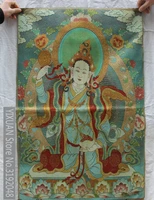 tibetan silk satin green tara enlightenment goddess tangka paintings mural cross stitch embroidery decoration