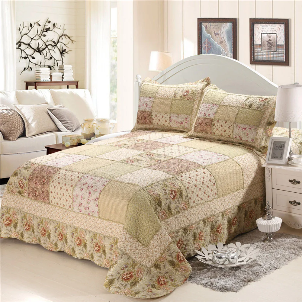 

CHAUSUB Korea Patchwork Cotton Quilt Set 4pc/3pc Bedspread on the Bed Duvet Cover with Shams Queen Size Quilted Bedding Coverlet