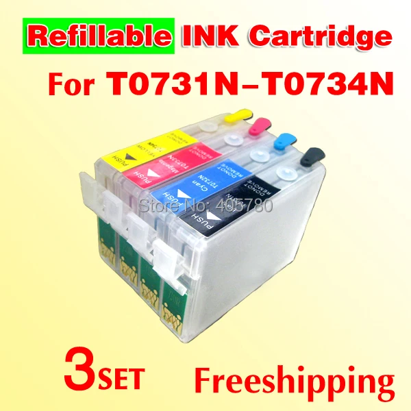 Оптовая продажа 3 комплекта T0731N многоразовый картридж совместимый для стилуса