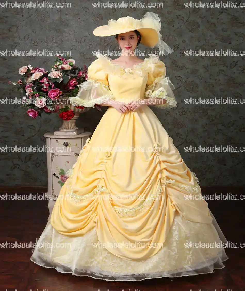 

Orange Renaissance Colonial Floral Brocade Lace Dress Gown Theatrical Clothing