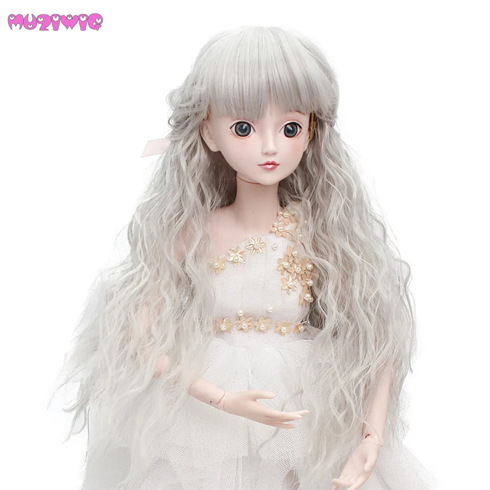 Синтетические волокна длинные кудрявые седые волосы для 1/6 1/4 1/3 BJD девушка парик для кукол только MUZIWIG