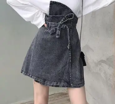 black skirts Woherb летний комплект из двух предметов, женская одежда, футболка с длинным рукавом+ джинсовые юбки с высокой талией, корейский модный костюм, Ensemble Femme 21654 - Цвет: black skirts