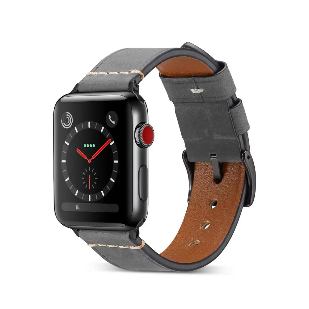 Grey Ремешок для Apple watch 38 мм 40 мм 42 мм 44 мм, кожаный ремешок для Apple Watch, запасные Широкие ремешки для iWatch, браслет серии 5 4 3 2 1 - Цвет ремешка: Grey