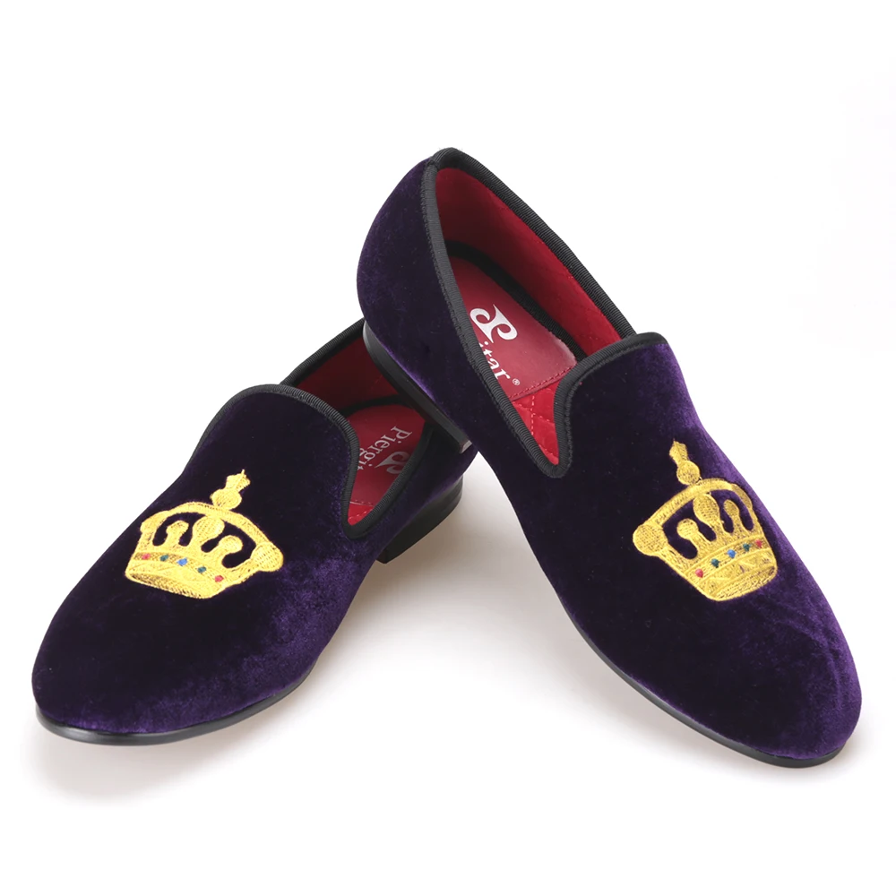 Мужские бархатные туфли с вышивкой в виде Золотой короны модные мужские