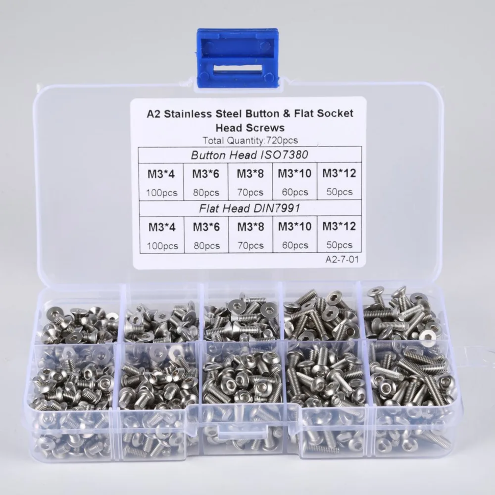 720 шт. Нержавеющая сталь Inox плоские винты с потайной шестигранной головкой Кепки