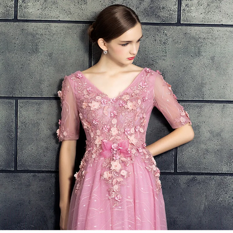 Сексуальное вечернее платье с v образным вырезом Robe De Soiree Abendkleider розовое Тюлевое
