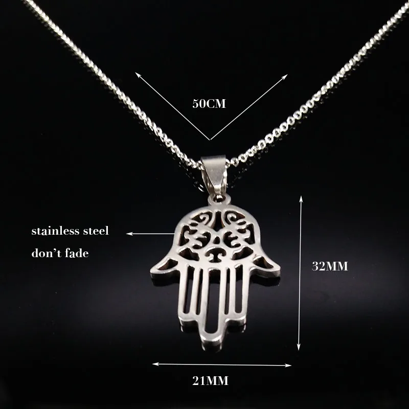 Ожерелье Hamsa из нержавеющей стали 2021 женские ожерелья серебряного цвета