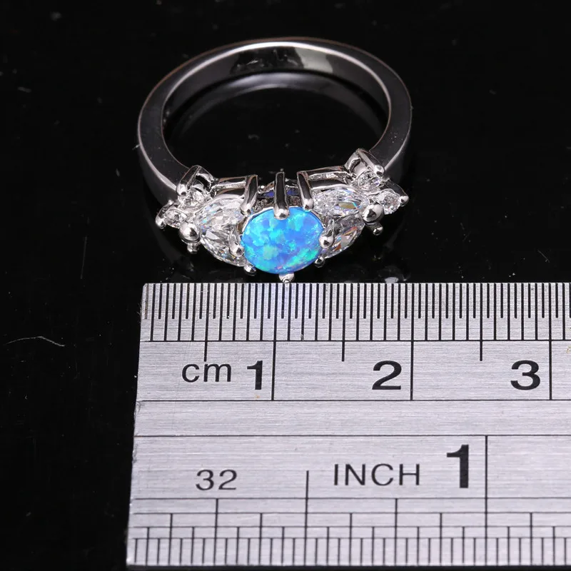 2016 Голубой Белый огненный опал солитер серебряное покрытие серебряные женские