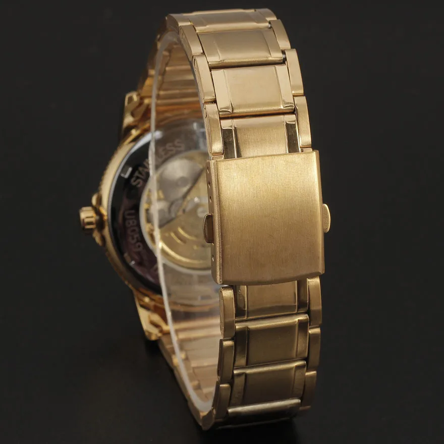 Роскошные часы Winner королевские с резьбой черные золотые каркасом Orologi Uomo Uhren