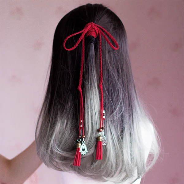 Dark red Веревка для волос с кисточками, hanfu, заслуживающая того, чтобы играть роль древнего костюма, в стиле ретро, красная веревка, древняя повязка для волос - Цвет: Dark red