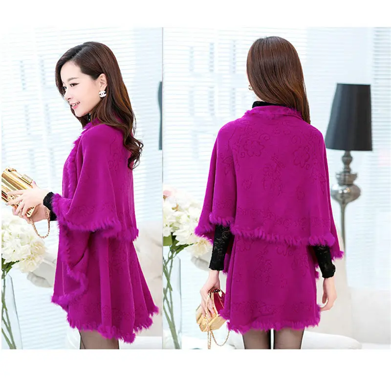 Винтажное женское пончо жаккардовое вязаный кардиган с большим отворотом