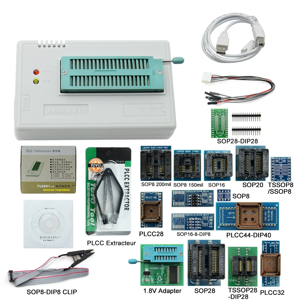 MINI PRO TL866 II Plus V9.0 USB Универсальный программатор EEPROM FLASH+ 17 адаптеров высокоскоростной программатор TL866