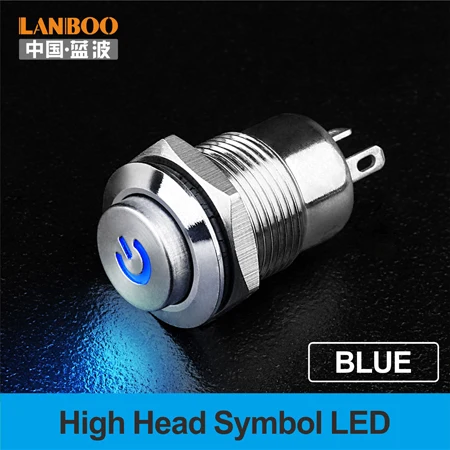 Blue LED High Symbol LANBOO мгновенный или фиксационный 12 мм с подсветкой кнопочный мини-металлический переключатель - Цвет: Blue LED High Symbol