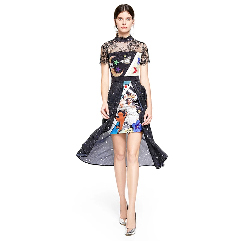 Женское кружевное платье MIUXIMAO подиумное длинное с принтом в стиле ретро лето 2019 |