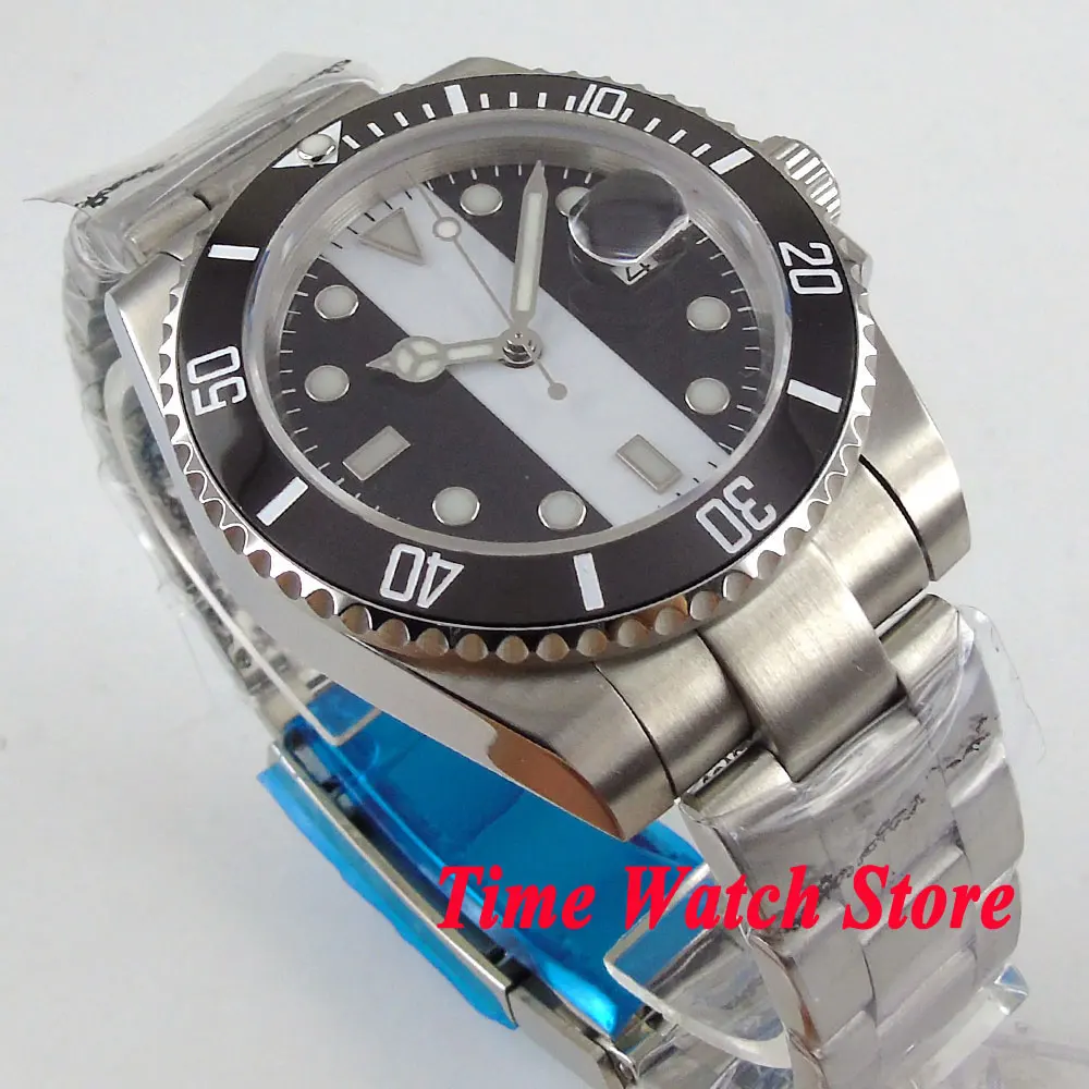 Мужские часы с автоматическим механизмом черные и белые циферблаты 40 мм