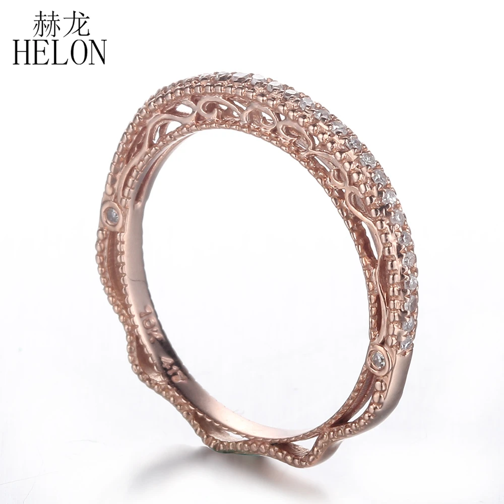 HELON Solid 14K розовое золото 0.2ct круглое натуральное кольцо с натуральными бриллиантами, обручальное женское винтажное ювелирное элегантное уникальное кольцо
