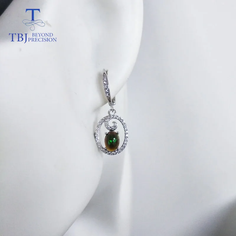 Женские серьги с овальной застежкой TBJ овальные натуральным черным опалом 5 х7 мм