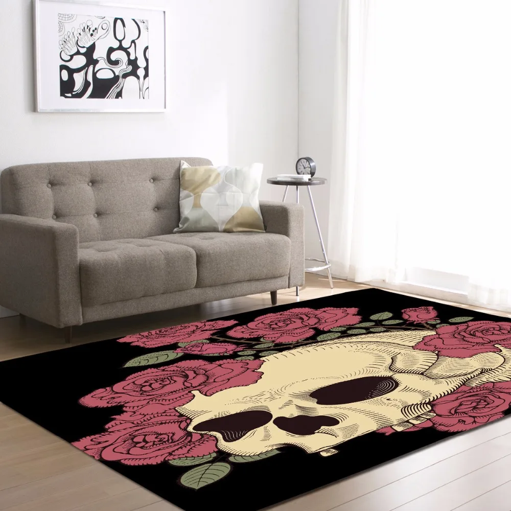 

Personality 3D Carpet Skull Flannel Velvet Memory Foam Living Room Area Rug Play Game Mats Baby Craming Rugs for Bedroom Boys