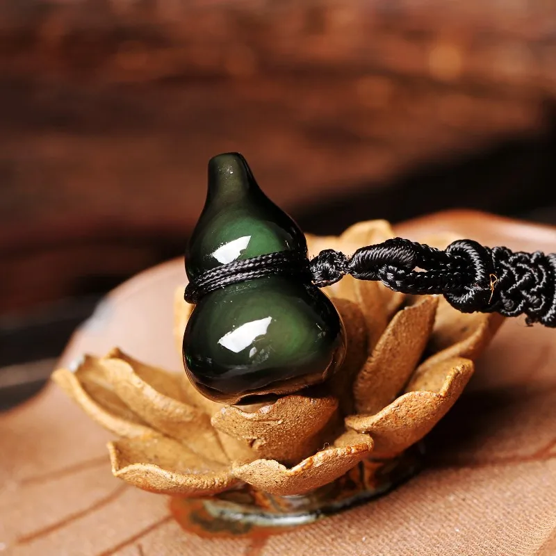 Ожерелье с натуральным кристаллом черный обсидиан тонкая резьба Маленькие