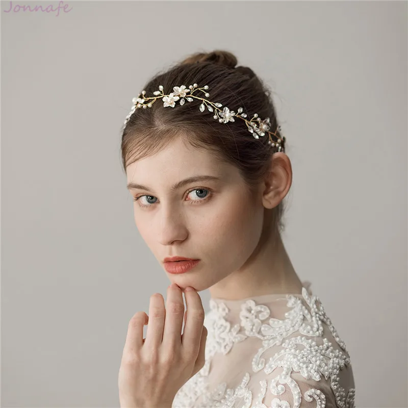Jonnafe Women Headpiece Gold Flower Crystals Wedding Bridal Headband Hair Vine Bridesmaid Accessories | Украшения и аксессуары