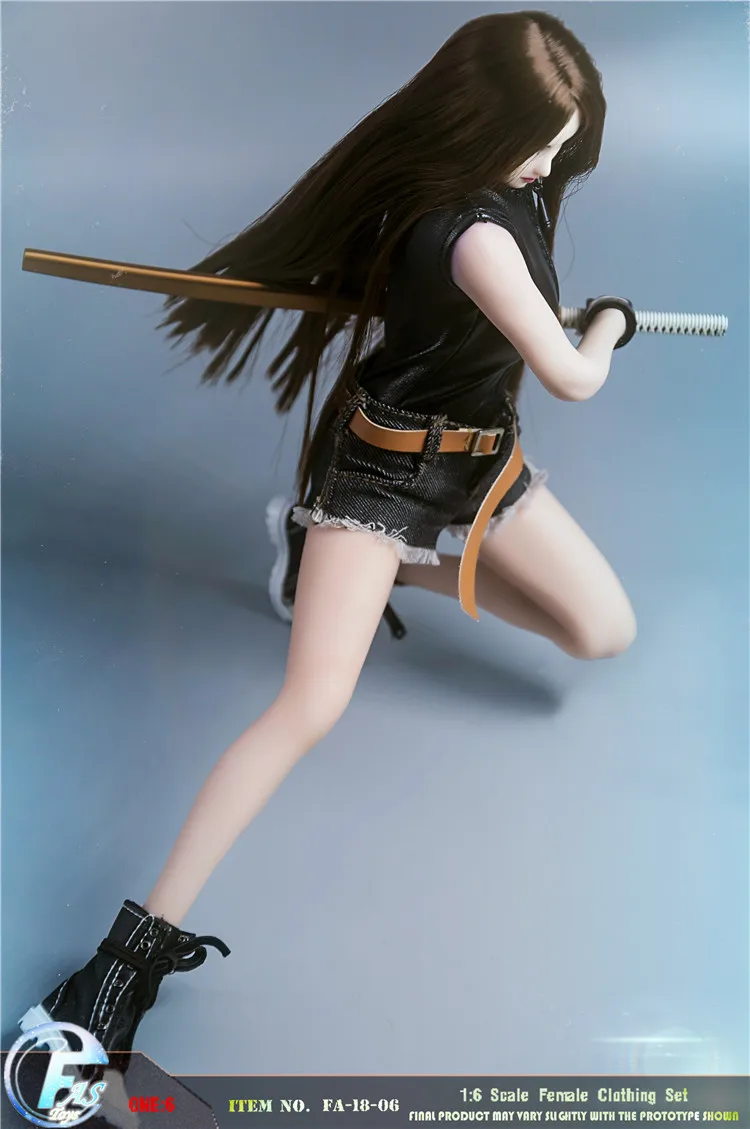 FASToys FA 18 06 1/6 женской одежды черная кожаная куртка и джинсовые шорты костюм