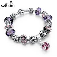 szelam 2019 fashion jewelry round charm bracelets for women with purple crystalglass beads pulsera sbr150295