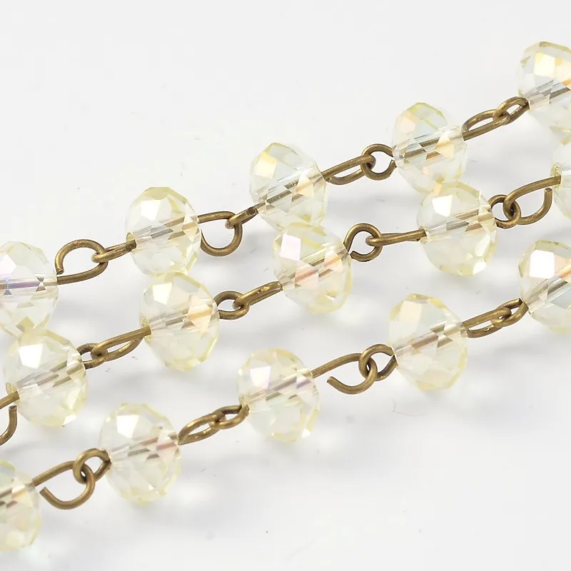 39.4&quot 8x5mm Handmade Electroplate Glass Faceted Abacus Beads Chains Antique Bronze Eyepin Necklace Bracelet Making Plated | Украшения и