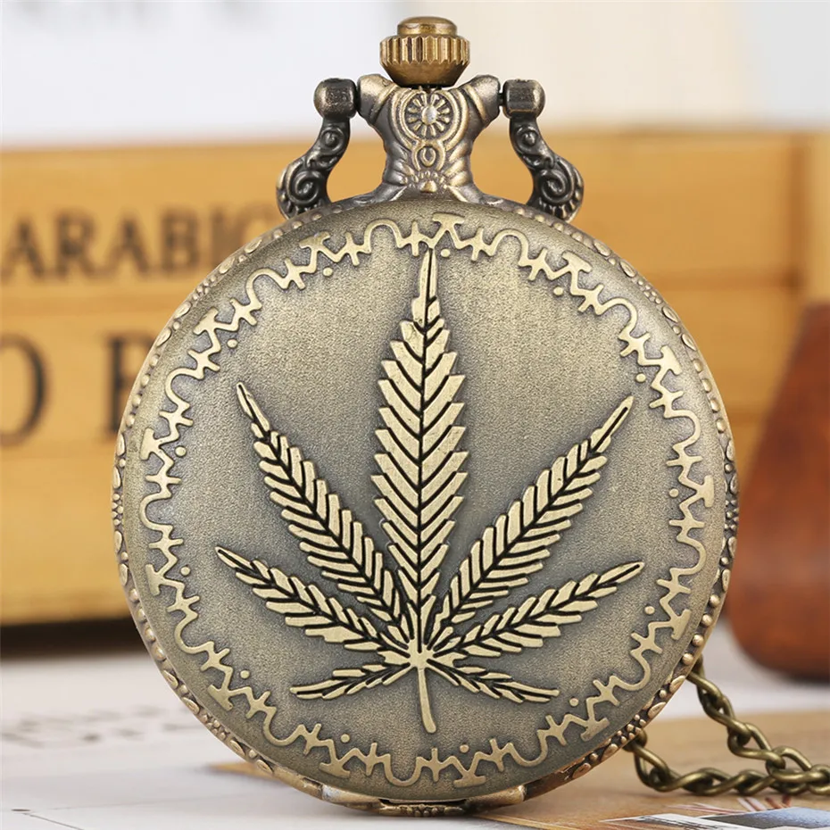 

Antique Bronze Leaf Display Full Hunter Pendant Quartz Pocket Watch Classic Arabic Numerals Vintage Clock Gifts Men Women reloj