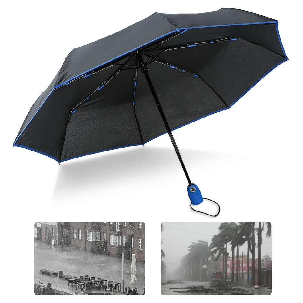Полностью автоматический УФ-защита ветрозащитный 3 Складной 8 ребер дождь зонтик