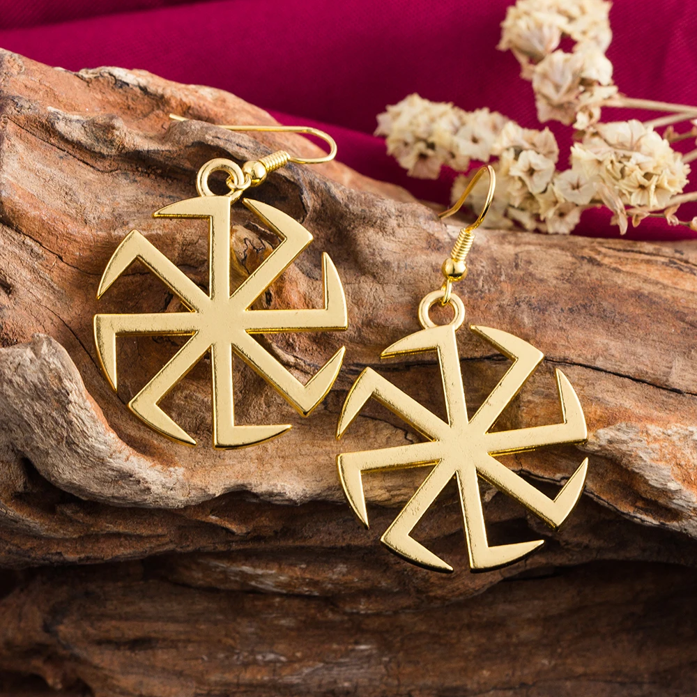 My Shape Vintage Sun Wheel Dangle Earrings Wicca Pagan Amulet Talisman Silvery Golden Lagre Drop Alloy Accessories 2019 | Украшения и