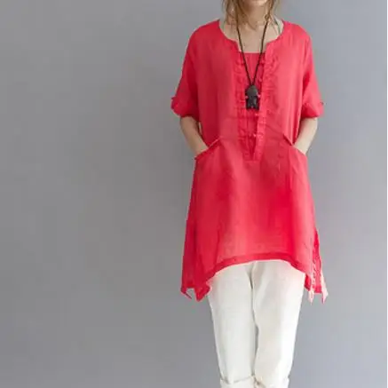 Блузка женская льняная с полурукавами 5XL 6XL J705|linen blouse|blouses and shirtslong shirt |