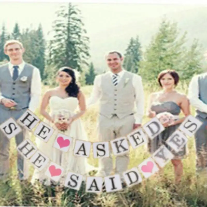 Он попросил она сказала да буквы Романтический овсянка баннер для загородный