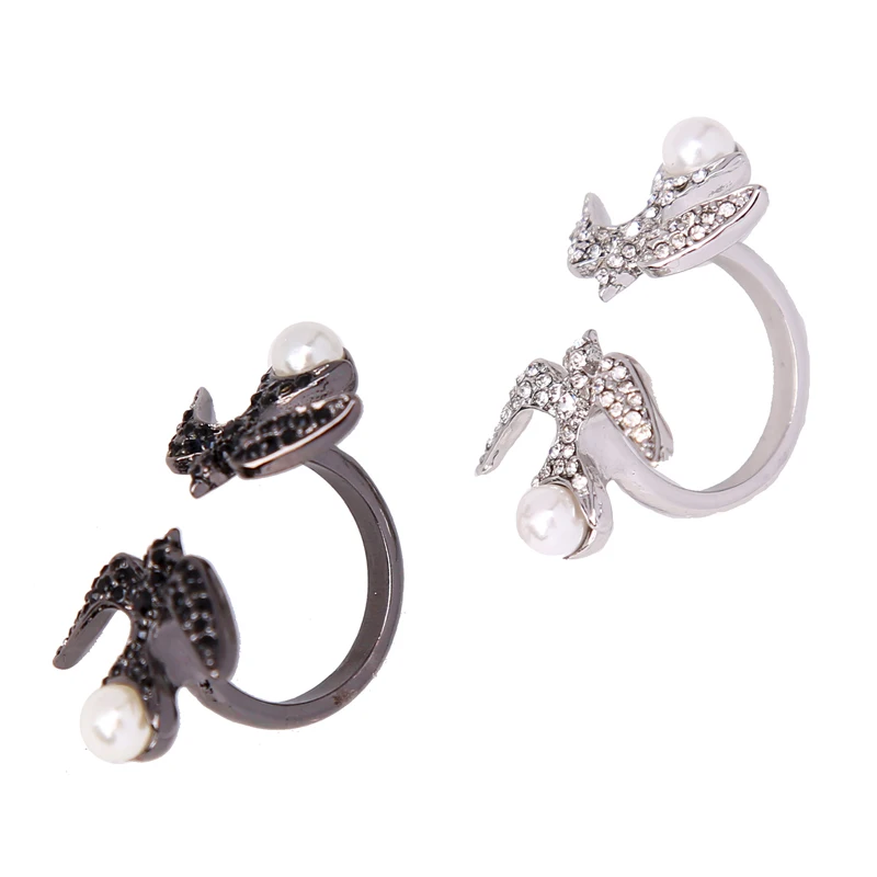 Двойные кольца с птицами имитация жемчуга акриловые открытые на палец для женщин