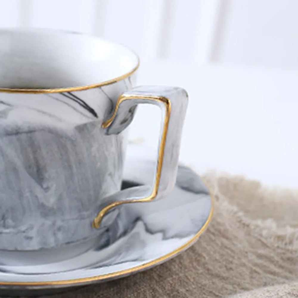 Marbled Ceramic Tea Cup and Saucer Set Scandinavian Coffee Suit Handpainted Gold Rim Couple Milk Mug | Дом и сад