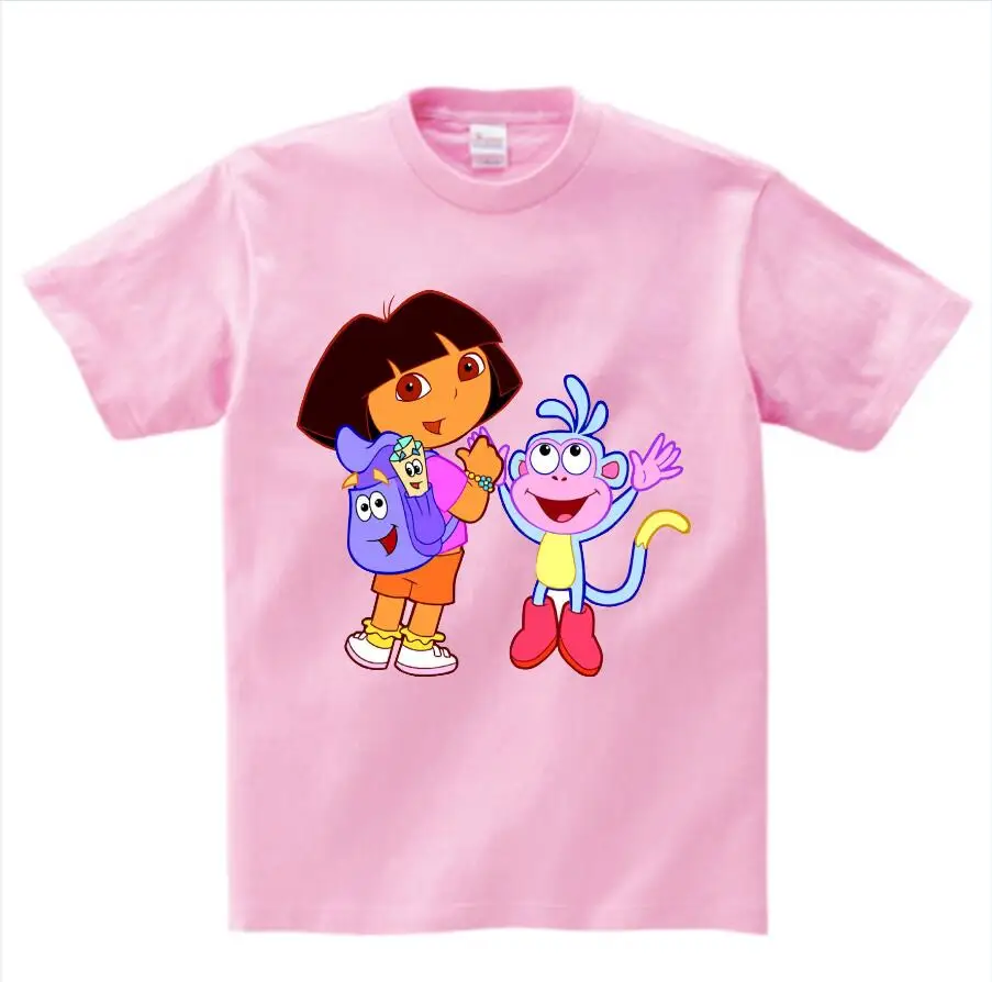 pink childreT-shirt Летняя одежда из чистого хлопка для мальчиков и девочек, футболки, Забавные футболки, белые удобные футболки для малышей с изображением Даши-путешественницы, NN - Цвет: pink childreT-shirt