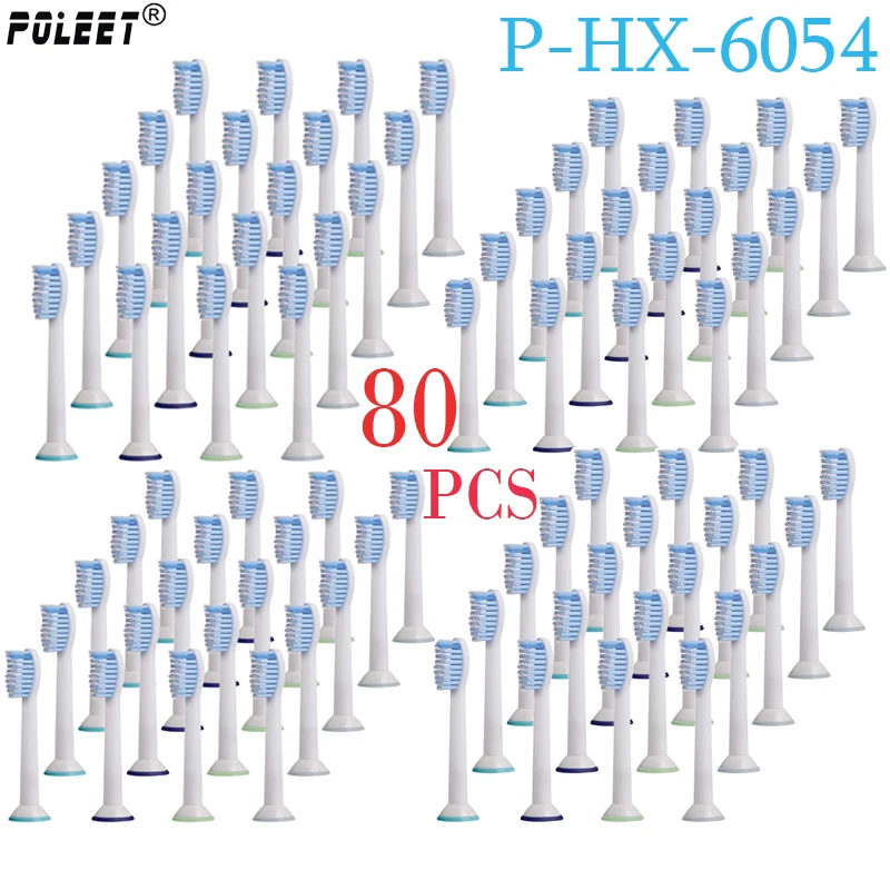 Poleet 80 шт./лот сменные головки для электрической зубной щетки HX6054 P-HX-6054 для Philips головка зубной щетки мягкая щетина гигиена полости рта
