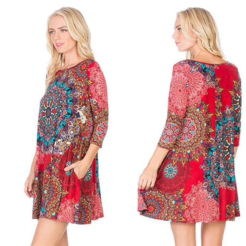 2018 женское летнее Бохо короткое платье свободные вечерние платья плюс размер