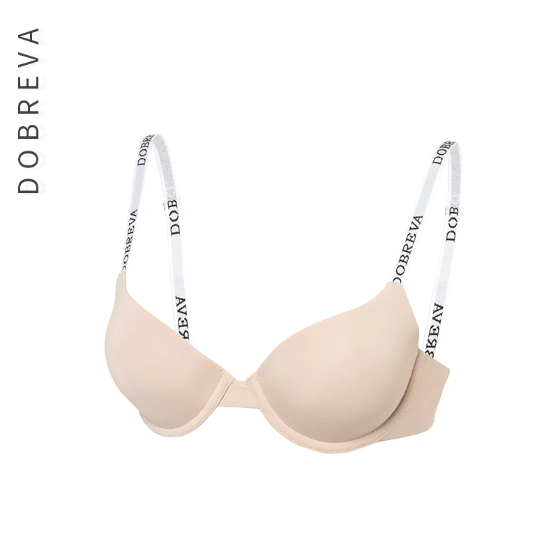DOBREVA женский без косточек слегка проложенный письмо Strappy T-shrit Demi бюстгальтер - Цвет: Beige02