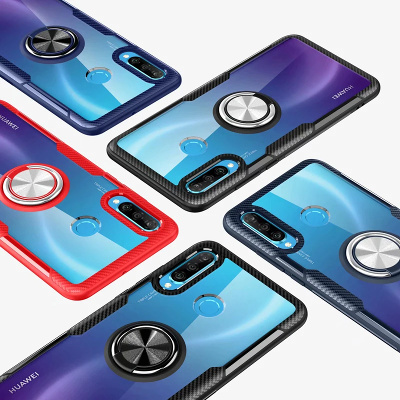 Чехол для huawei P30 Lite, Роскошный прозрачный чехол из поликарбоната+ углеродного волокна, кольцо с полной защитой, чехол для huawei P30, чехол