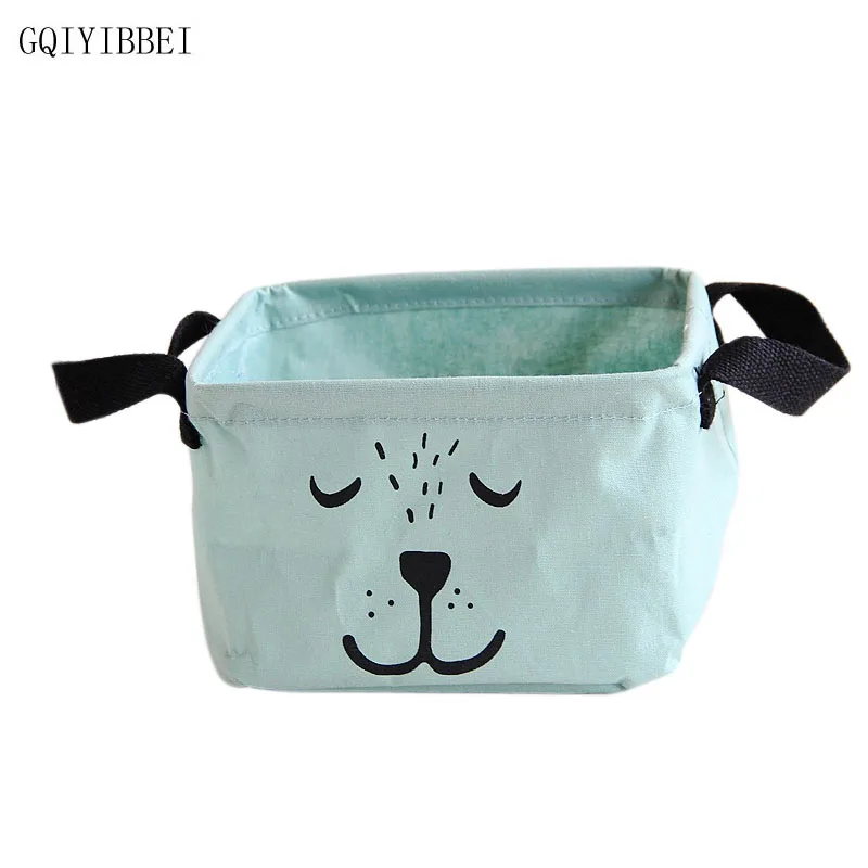 

Desktop Storage Basket Cute Printing Waterproof Cosmetic Organizer Cotton Linen Sundries Storage Box Cabinet Underwear Bag