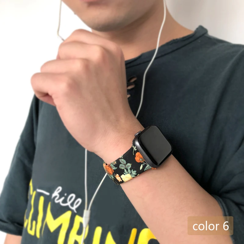Color 6 Цветочные женские ремешки для Apple watch Series 5 4 3 2 1 40 мм 44 мм силиконовый Печатный ремешок для iWatch Series 4 3 2 1 38 мм 42 мм - Цвет ремешка: Color 6