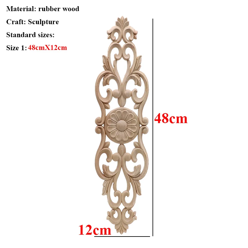 48cmX12cm Неокрашенная древесина, дуб, резная волнистая Цветочная наклейка, угловая аппликация для декора мебели для дома, декоративная деревянная резная длинная аппликация - Цвет: 48cmX12cm