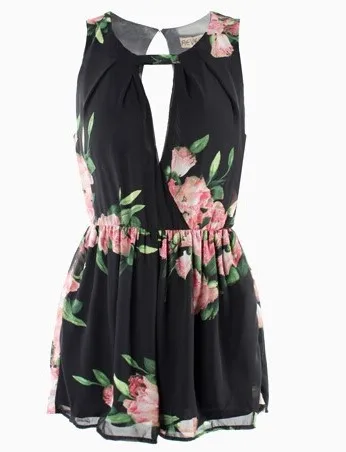 Шифоновый комбинезон с цветочным принтом и открытой спиной Женские летние