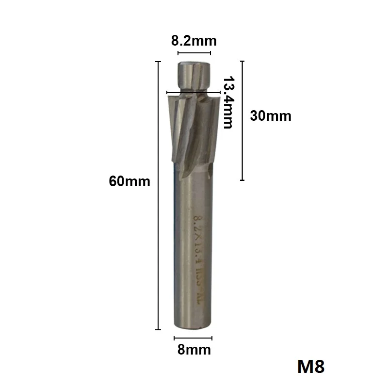 M8.2 1 шт. M3.2-M16.5 HSS Цековка торцевой Фрезы с ЧПУ машина для вырезания гребней и пазов 4 флейты гравировальное лезвие раззенковка фреза - Длина режущей кромки: M8.2