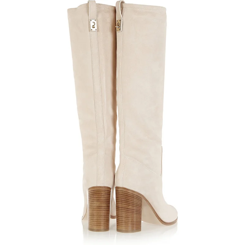 Марка Осень Зима Коренастый Пятки Женщин Сапоги Замшевые Кожаные Ботинки