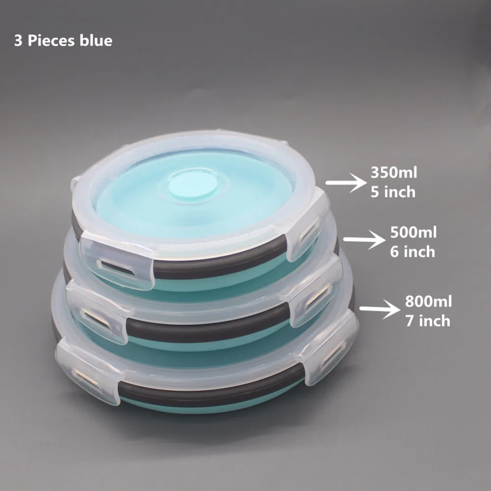 

Goldbaking Round Silicone Food Storage Containers Folding Silicone Round Lunch Box Set Collapsible Stackable Lunch Bento Boxes