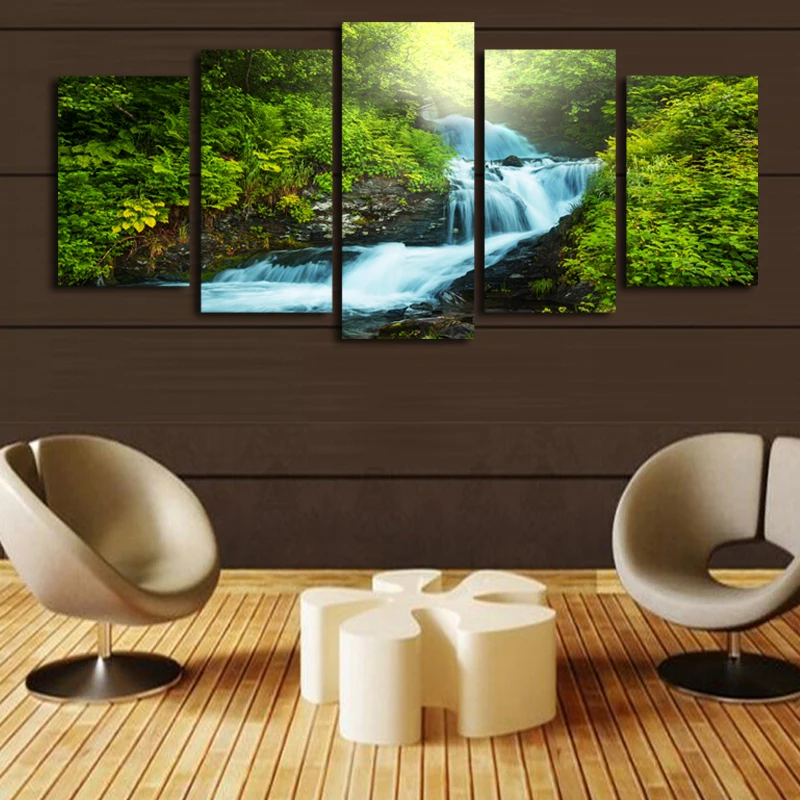 5 шт. модульная зеленый лес водопад пейзаж Картина принт живопись на холсте стены