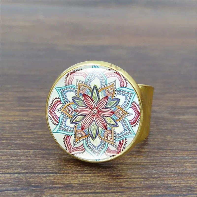 Модное женское кольцо с цветком Мандала искусство стеклянные купольные кольца