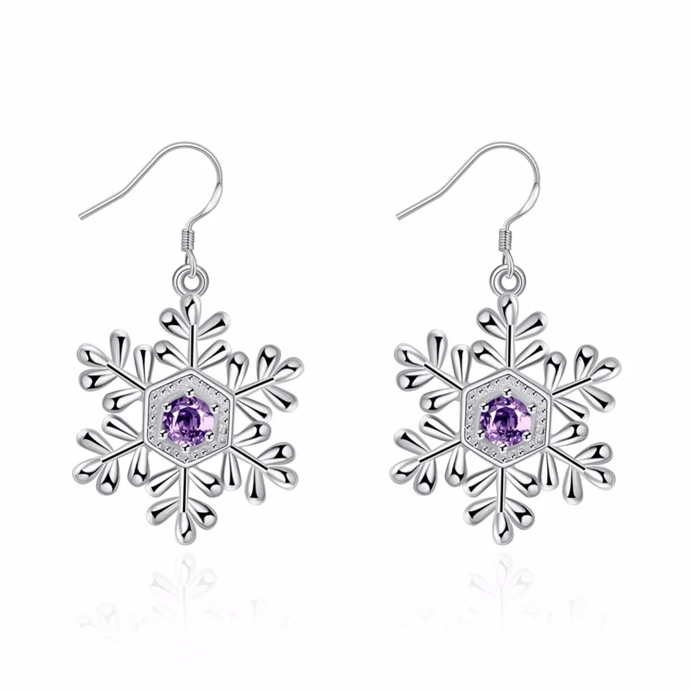Kinitial оптовая сладкий Голубой Циркон снежинка уха куртка Висячие серьги для